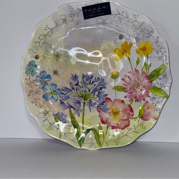 Tahari Homes 100% Melamine Round Floral Serving Tray Entertaining Housewares - Picture 2 of 9